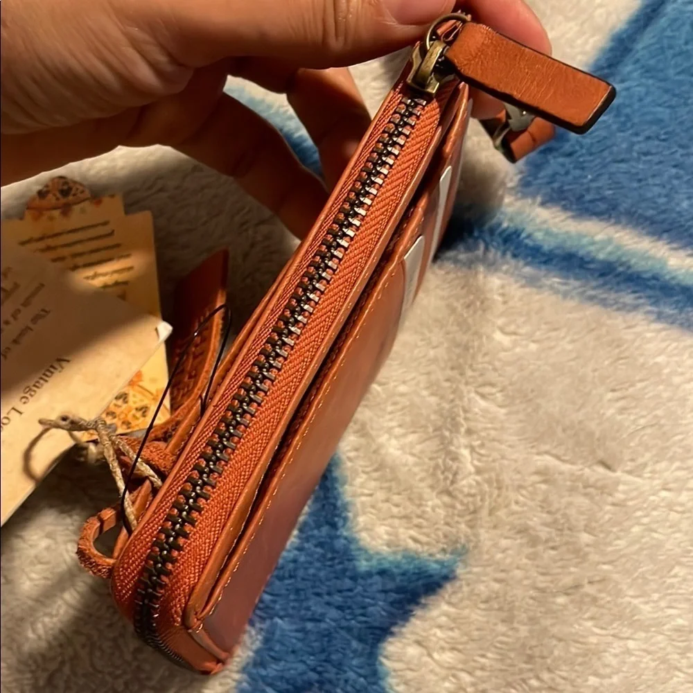 Embossed Leather Wristlet in Rich Brown